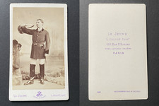 Le Jeune, Paris, man in rider outfit playing horn, hunting? circa 1870v