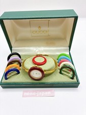 GUCCI Change Bezel Watch Gold Quartz white Wristwatch Very Good Working