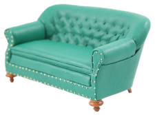 Canapé Club En Cuir Vert 1880 Pour Maison De Poupées JBM Miniature De Salon