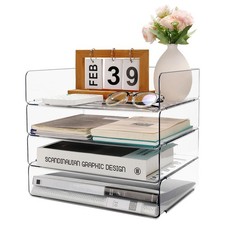 Lot de 4 Corbeille a Courrier Empilable - Bac a Courrier A4 Transparente en P...