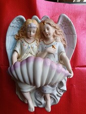 Bénitier Ancien 2 anges Biscuit Rauenstein