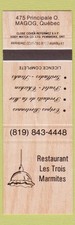 Matchbook Cover - Restaurant Les Trois Marmites Magog QC