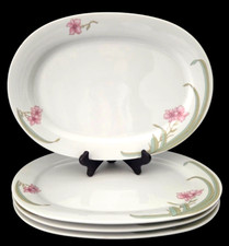 Eschenbach Bavaria Pink Wildflower Oval Porcelain Plates 13 x 9.25 in. Set of 4