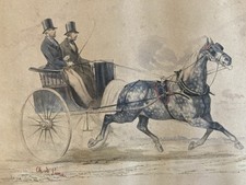 Très Belle Peinture Aquarelle Sur Papier XIXe Charles DE LUNA Circa 1850 Cheval