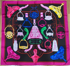 NEW! HERMES ETRIERS Carre 90 Silk Scarf by F.de LA PERRIERE Multi-color #y5011