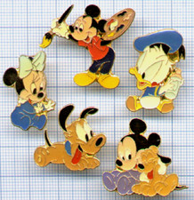 Lot 5 Pin's DISNEY Arthus Bertrand / Minnie Mickey Dog Pluto Donald Baby Dog