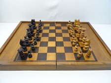 ANTIQUE CHESS GAME & JACQUET TRICTRAC BACKGAMMON WOOD BOX OLD CHESS GAME
