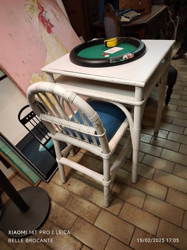 Petite table rotin blanc - table,