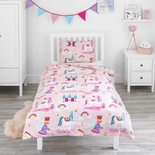 - Housse de Couette 140x200 Enfant - Licorne Princesse et Arcs en Ciel - Impr...