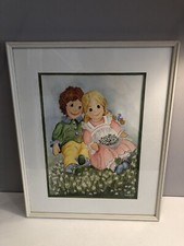 CHILDREN’S RAGGEDY ANN & ANDY SIGNED ORIGINAL WATERCOLOR FRAMED PAINTING W/MAT