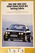 BMW 316i 318i 320i 325i 324d 324td 325iX M3 TOURING CABRIO Teintes 2/1988 8pages