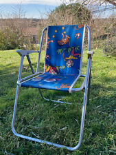 Ancien fauteuil de camping  pliant pour enfant, années 70, vintage, bleu imprimé