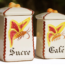 Complete Set of 6 Antique Earthenware Spice Jars Badonviller Butterfly Decor