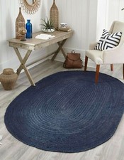 Tapis ovale 100 % jute naturel style tressé tapis bleu tapis de salon moderne