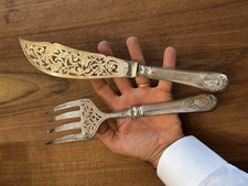 Fish serving cutlery - solid silver - 19th century - Minerva hallmark