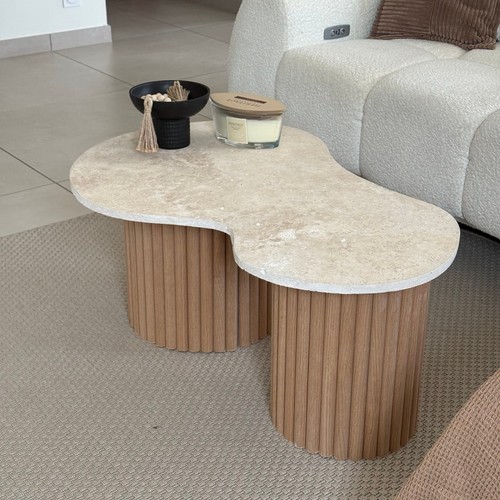 Table basse poire - travertin, et