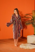 Striped Hooded Cotton Robe – Colorful Vertical Lines robe with Belt & Pockets