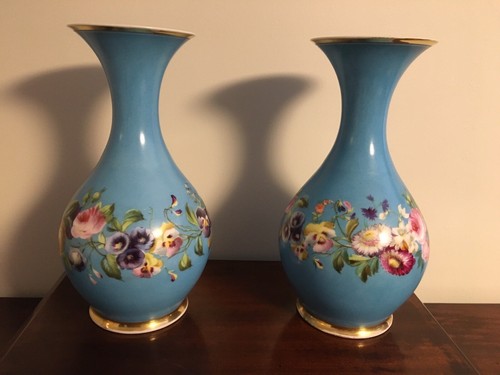 Paire vases bleus - de, fleuris