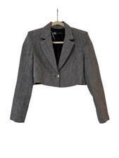 Zara Cropped Metallic Thread Blazer Gray Size S NWOT