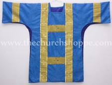 Chasuble Dalmatique Bleue Avec Étole De Diacre Et Maniple Doublé
