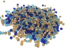 1000 PERLES DE ROCAILLE Doré Or Bleu Foncé et Bleu Clair ø 2 mm 12/0