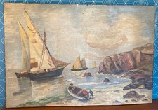 Oil on canvas, Brittany, signed painting, beach, sea. Dated 1947.