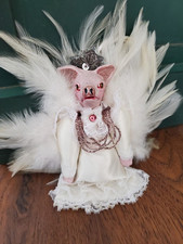 1985 RICHARD PALAN ARTISAN OOAK VICTORIAN PIG ANGEL ORNAMENT SIGNED