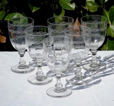 Set of 6 Engraved Crystal Water Glasses, Venetian Ribbed Tank.