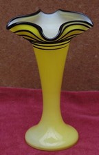 rare beautiful old yellow vase hemmed edge black net loetz kralik tyffany