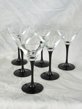Set of 6 Black Foot Martini Glasses - Arc Crystal, Luminarc - 70s / 80s