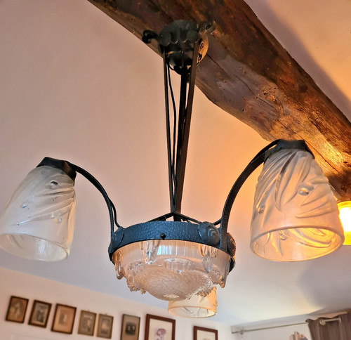 Superbe lustre art deco fer - superbe,