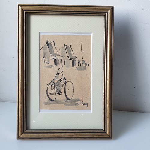 Tableau dessin soie asie ecole - soie,
