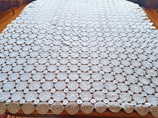Antique Crocheted Cotton Tablecloth/Top - 140cm x 120cm