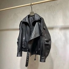 Veste surdimensionnée en fourrure d'agneau pour moto manteau en cuir véritable 