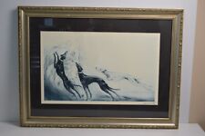 Vintage Louis Icart Coursing II Lithograph Print French Art Deco Dogs Framed