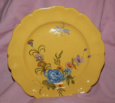 Rare Old Montpellier Signed Henri Siffre Fleurs Flat Plate on Yellow Background