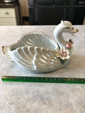 ANCIEN CYGNE FLEURS CERAMIQUE
