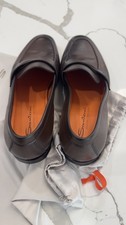 Santoni Dark Brown Leather Penny Loafers 