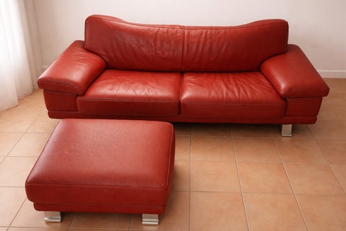 Canapé cuir places pouf - +,