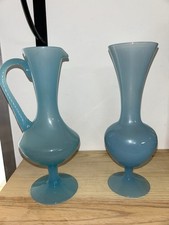 Very nice pair of blue opaline vases, bases