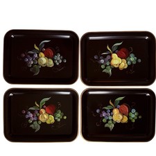 Vintage Tole Painted Metal Lap/Serving Tray set of 4 ~17.5” x 13.75” Stackable