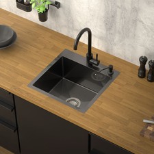 Évier de cuisine à encastrer anthracite 45x45 cm avec 2 trous vidage+trop plein