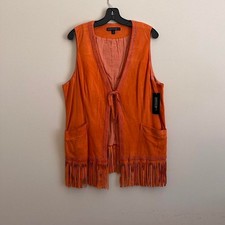 Lafayette 148 New York Orange Leather Cuir Vest Size L