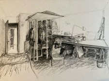 very beautiful drawing paper pencil on paper 1960 interior architect lamp desk