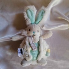 Doudou lapin blanc, bleu