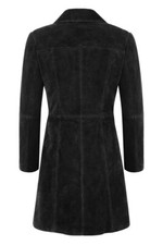 Noir Femme Daim Manteau Pure Peau D'Agneau Longueur Genou Classique Designer