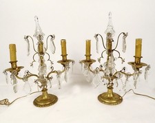 Paire girandoles 2 feux bronze doré cristal taillé pampilles fleurs XIXème