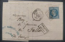 LETTRE NAPOLÉON N° 29 OBLITÉRATION GC 2128 LURE POUR FALLON VILLERSEXEL 1868