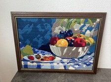 Ancien Cadre Canevas Broderie Fruit Nature Morte Couleur Deco Rétro 