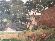 Paintings Two Antique Oil Paintings Panel Landscape Country Hay 20th Century